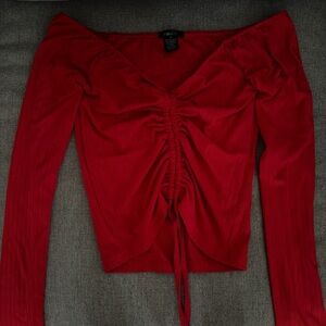 Rue21 Red Ruched Scoop Neck Long-Sleeve Top